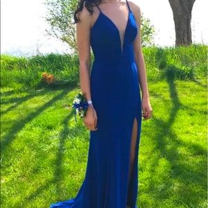 Royal blue prom dress by Faviana